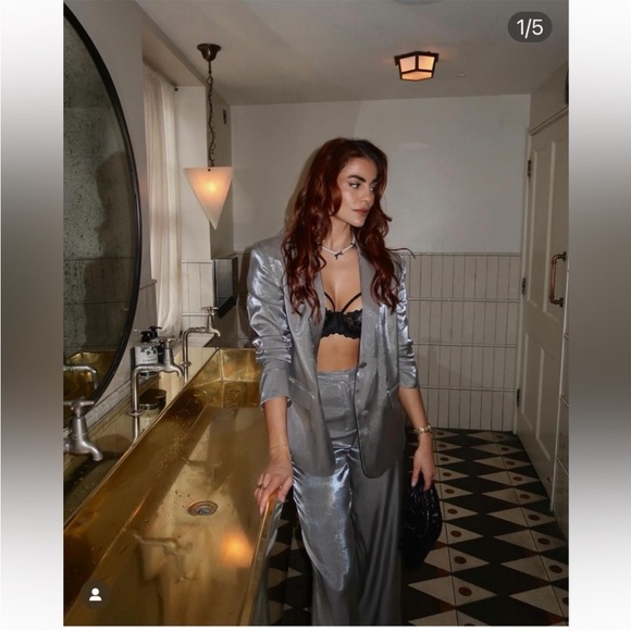 ZARA 2 PIECES MATCHING SET METALLIC JACKET AND METALLIC PANTS - Picture 2 of 16